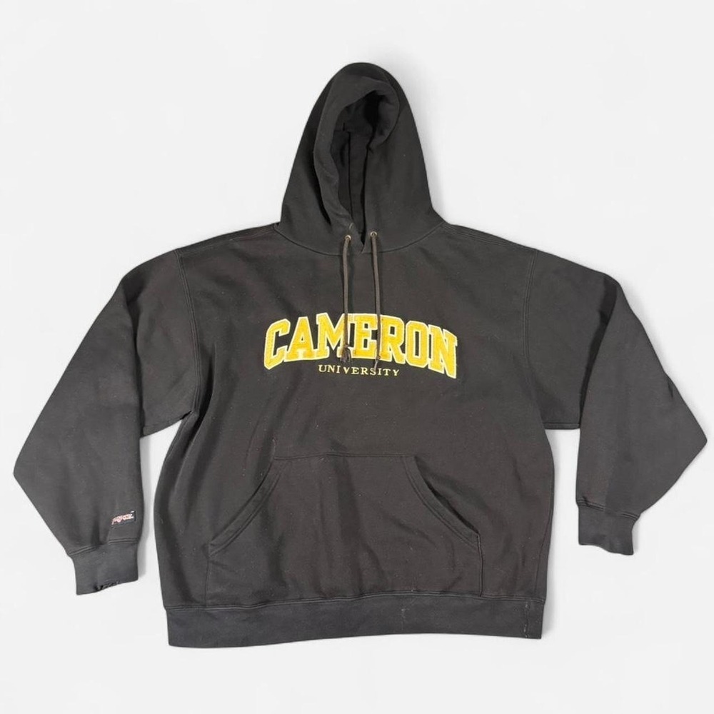 Y2K Jansport Black Cameron University Hoodie Size L Distressed